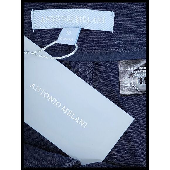 NWT Antonio Melani Amee Linen Blend Belted High Rise Shorts Abyss Blue 16 NEW - Picture 6 of 9